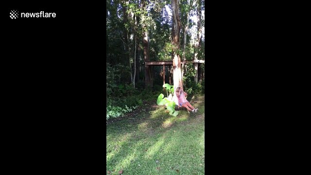 Swinging mom accidentally knocks over toddler when she gets too close