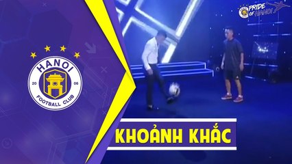 Khoảnh khắc Quang Hải đi giày Tây, mặc đồ công sở làm xiếc với trái bóng tại Lễ Gala | HANOI FC