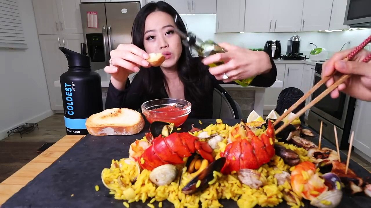 Lobster Shrimp Seafood Paella + Octopus MUKBANG | Eating Show