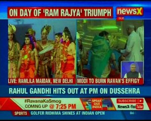PM Narendra Modi at Ramlila ground for Dussehra; ablaze Ravana's effigy