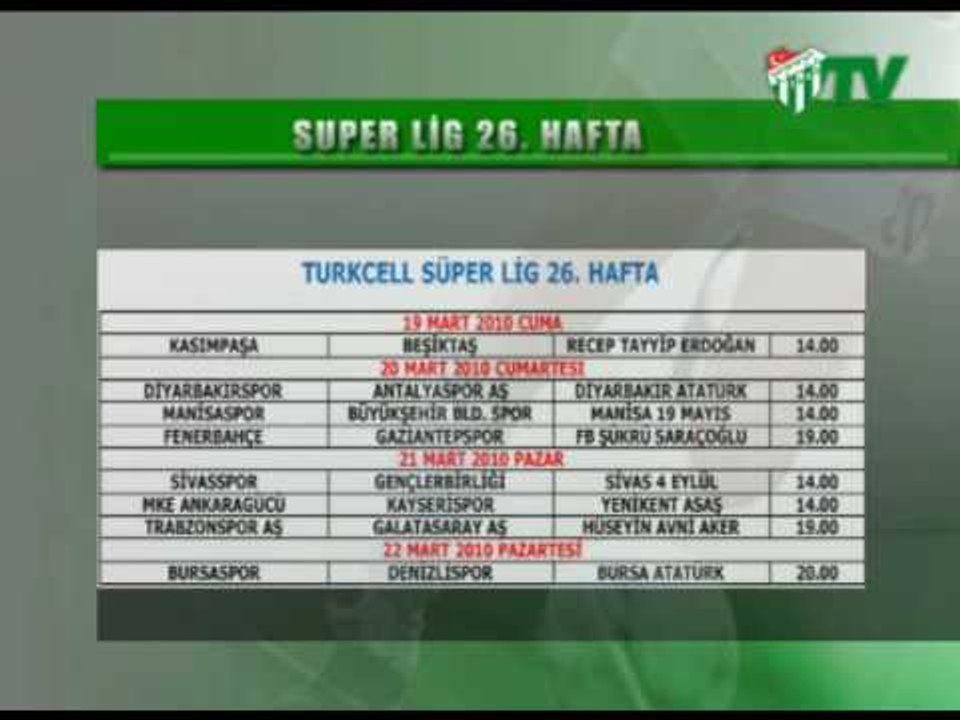 26.27.28. Hafta Maç Programı (08.03.2010)