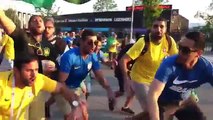 Brazilian football fans cheering in Argentina