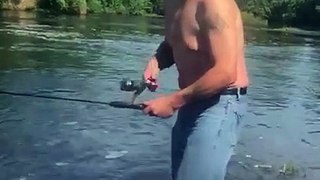 Guy showing off by a river then sharts himself