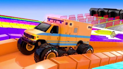 Colors for Children to Learn with Street Vehicles Carrier Trailer for Kids, 3D Car Transport Truck