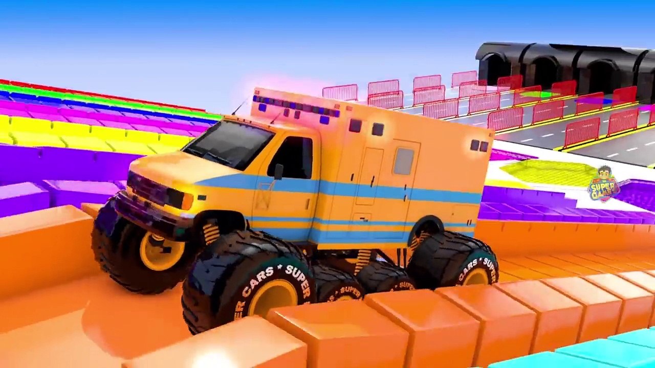 Colors for Children to Learn with Street Vehicles Carrier Trailer for Kids, 3D Car Transport Truck