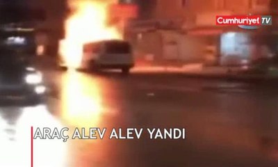 Araç alev alev yandı