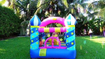 Diana and New Trampoline with toys, Dad Left Alone With Kids!