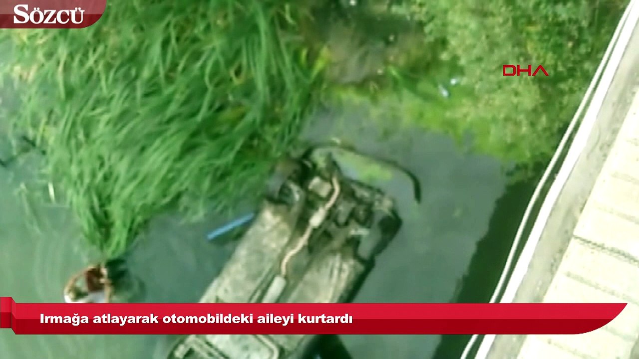 Irmağa atlayarak otomobildeki aileyi kurtardı