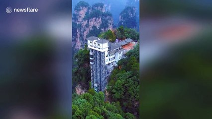 Drone footage shows the world's tallest outdoor elevator