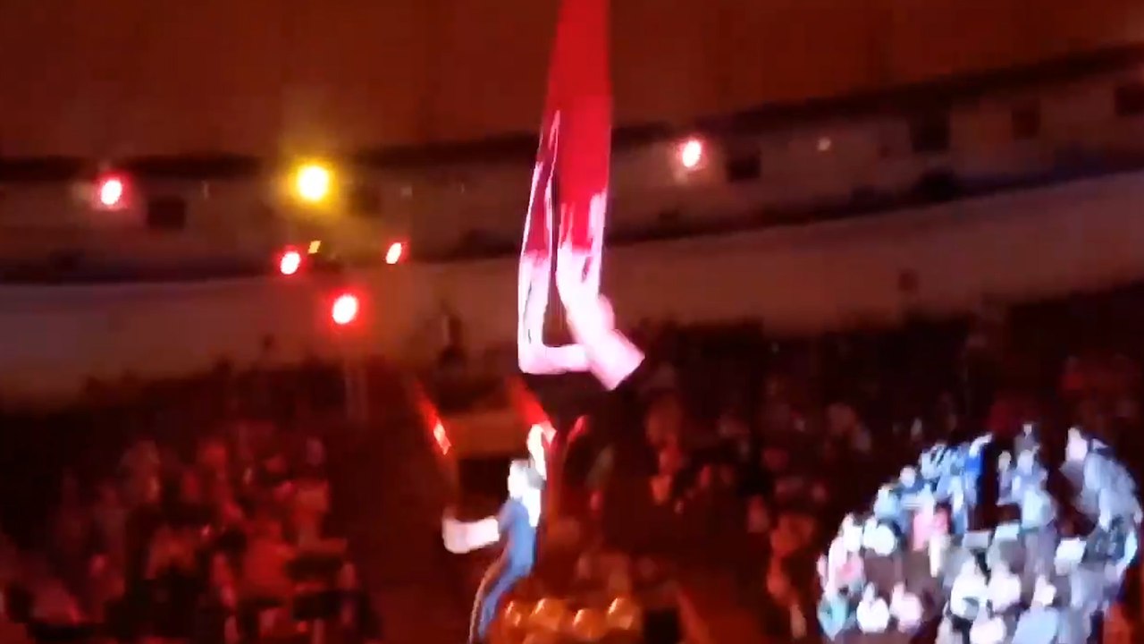 Une acrobate de tissu aérien chute pendant son numéro !