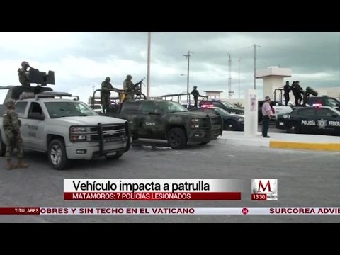 En Matamoros, vehículo impacta a patrulla y deja 7 policías lesionados