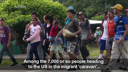 Children migrants walk alongside parents as they head to the US