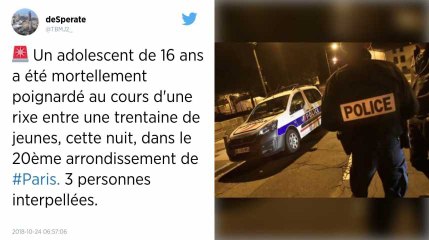 Paris. Un adolescent de 16 ans tué lors d’une rixe entre bandes.