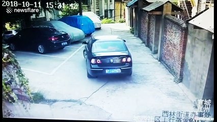 In like a glove! Newbie driver smashes three parked cars and then wall