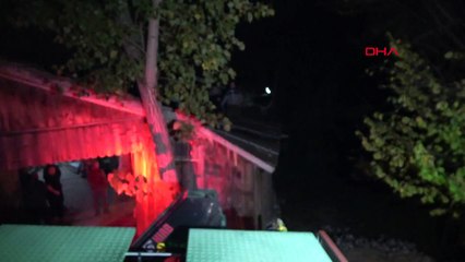 Çatıda mahsur kalan manda vinçle kurtarıldı