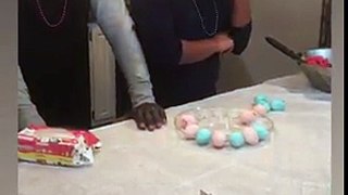 Couple uses hardboiled eggs in gender reveal game! Credit: JukinVideo