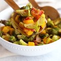 Maple Soy Glazed Roasted Brussels Sprouts and Butternut Squash with Bacon