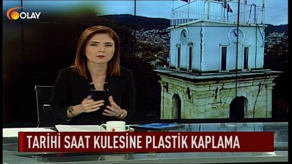 Tarihi saat kulesine plastik kaplama