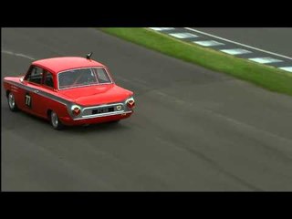 Lotus-Cortina careers off the track during victory lap