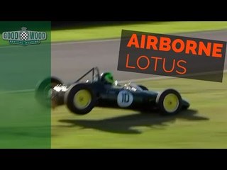 Lotus F1 car gets airborne and loses lead on last lap
