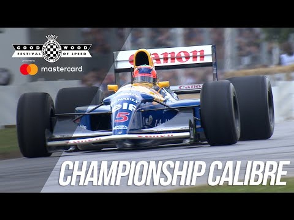 Nigel Mansell's F1 winning Williams FW14B screams up Goodwood hill