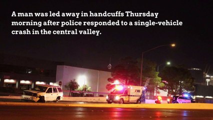 Man detained after single-vehicle crash in central Las Vegas