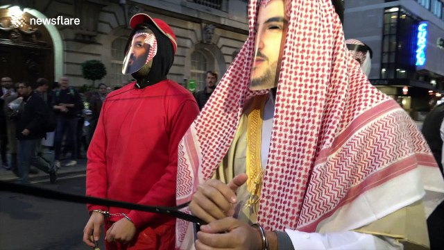 Activists dressed as Saudi royals join protest at London embassy