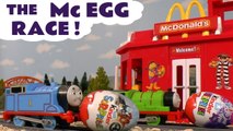 McDonalds Drive Thru Kinder Surprise Chocolate  Egg Race with Thomas and Friends Trains A Fun Toy Story for kids