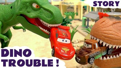Cars Lightning McQueen Racing story with Dinosaurs and Hot Wheels Superheroes  A fun toy story for kids
