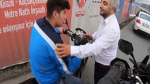 İstanbul’da otobüs şoförünün kendisine çarpan gence şefkati kamera