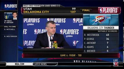 Billy Donovan postgame conference   Jazz vs Thunder Game 5   April 25, 2018   NBA Playoffs