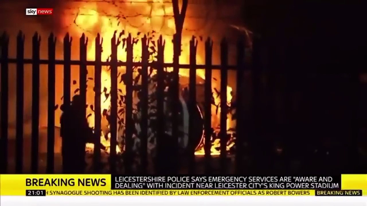 Les images de l'hélicoptère s'est écrasé hier soir près du stade de Leicester City, juste après un match