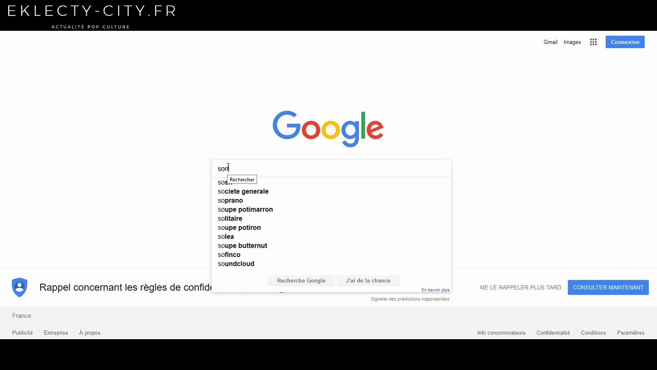 Quand on recherche Sonic the Hedgehog sur Google