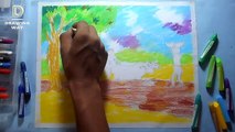 How to draw a bullock cart _ scenery drawing _ oil pastel ( 304 )