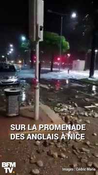 À Nice, les galets recouvrent la promenade après de fortes vagues