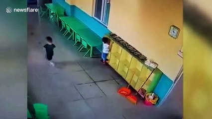 Cabinet falls on boy when he tries to get tableware at kindergarten
