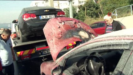 Trafikte alev alan araç E-5 trafiğini kitledi