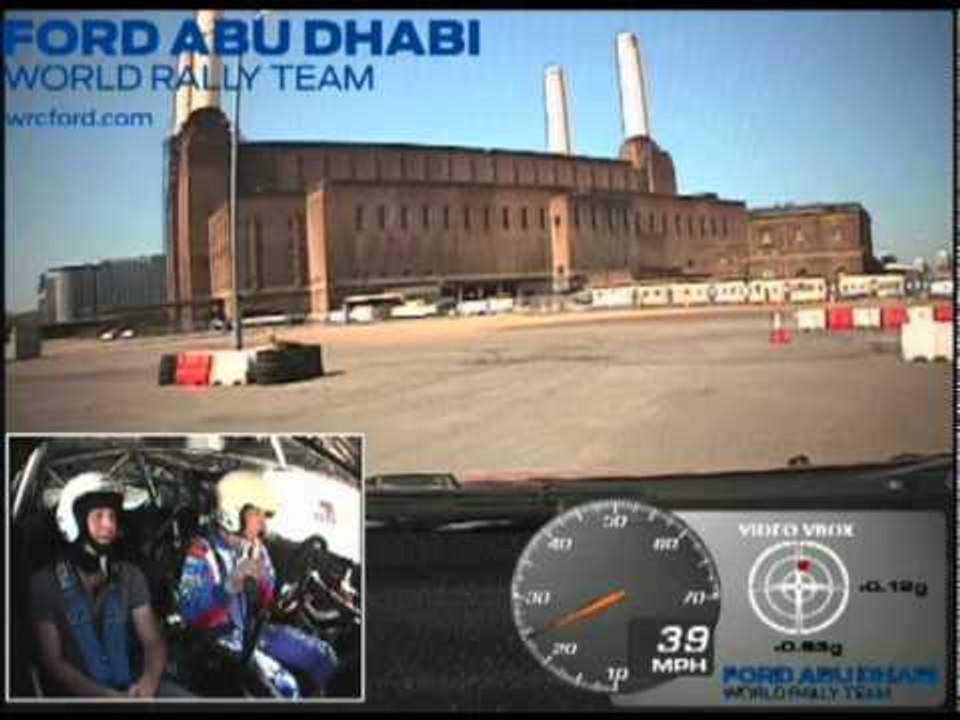 Mikko Hirvonen hammers CAR Magazine around Battersea power station in Ford Fiesta WRC (2011)