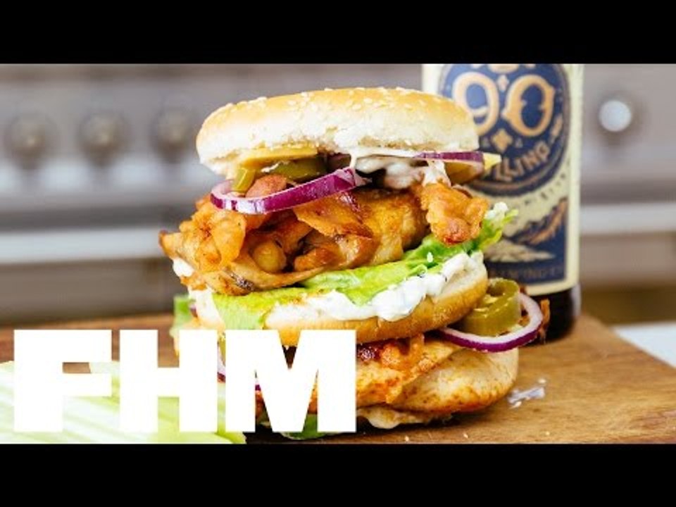 How to make DJ BBQ's Double Buffalo Chicken Stack Burger