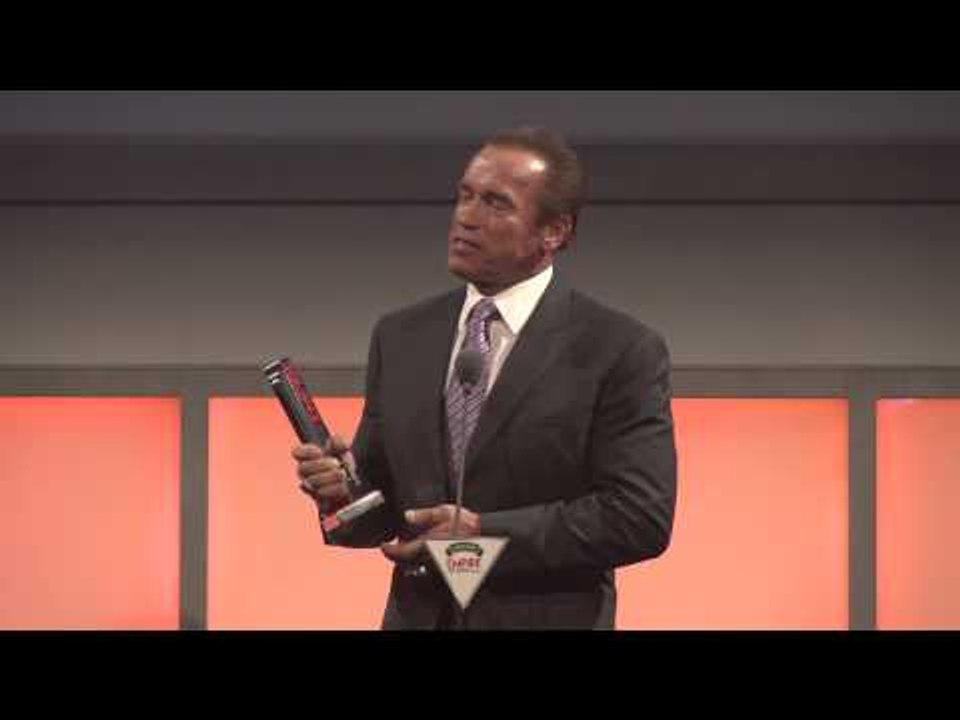 Arnold Schwarzenegger wins The Action Hero Of Our Lifetime Award at the Jameson Empire Awards 2014