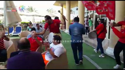 أجواء احتفالية بمقر إقامة الأهلي ببرج العرب قبل لقاء الترجي