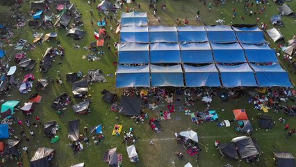 Drone images of migrant caravan resting in Mexico's Oaxaca state