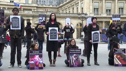 Paris: action de militants vegans contre l'abattage d'animaux