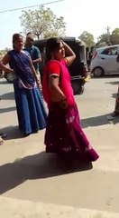 Amazing dance of girl between public on road