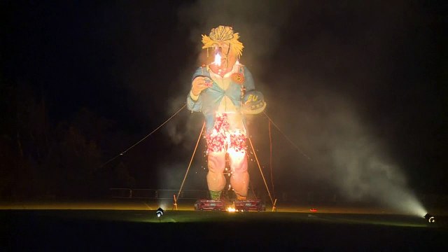 Giant effigy of Boris Johnson burnt to a crisp in bonfire