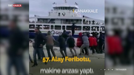 Arıza yapan feribotu vatandaşlar halat yardımıyla iskeleye çekti