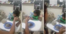 Mãe do ano usa técnica infalível para que o seu filho coma tudo que está no prato