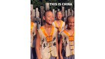 Cute Kids Learning Kung Fu in Shaolin Temple