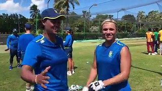 It’s a scorcher today in Antigua. #Watch Chloe Tryon and Mignon du Preez discuss how they went about their day. #ProteasWomen #AlwaysRising #WT20