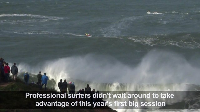 This year's first big session of giant waves surfing in Nazaré